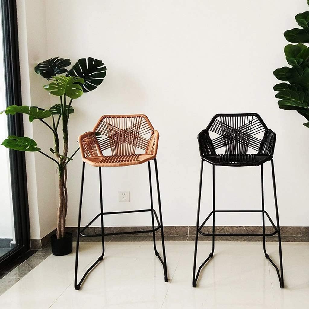 Beige Rattan Bar Stool with Footrest & Back N469