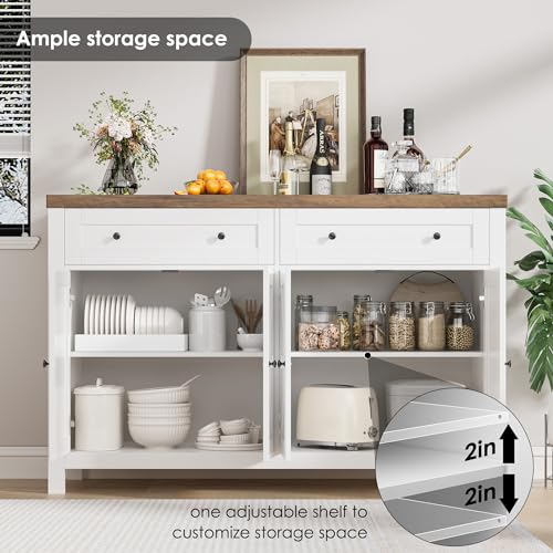 55" White Buffet Sideboard Cabinet with Drawers and Shelves M976949