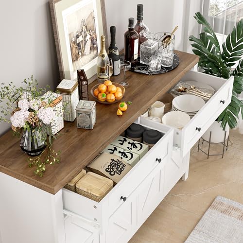 55" White Buffet Sideboard Cabinet with Drawers and Shelves M976949