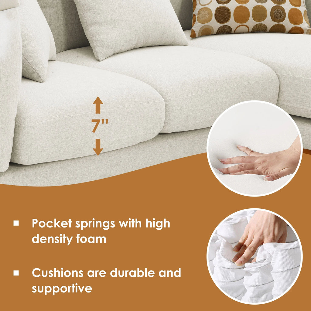 Cream Linen L Shaped Sectional Sofa with Chaise E693847