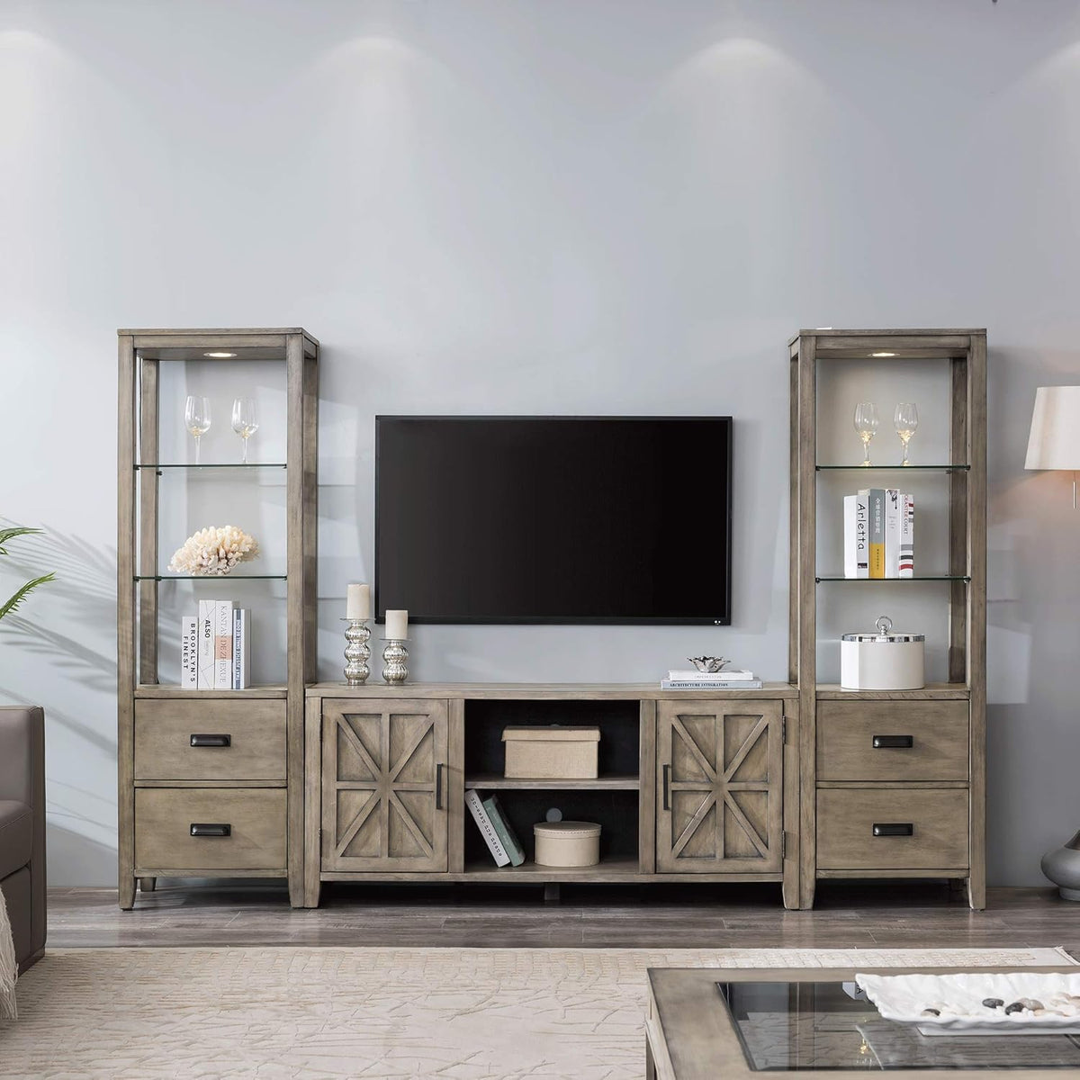 Solid Wood 58 inch TV Stand with 2 Door Cabinet E4878
