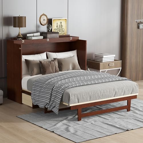 Queen Size Walnut Murphy Bed with Drawers L320