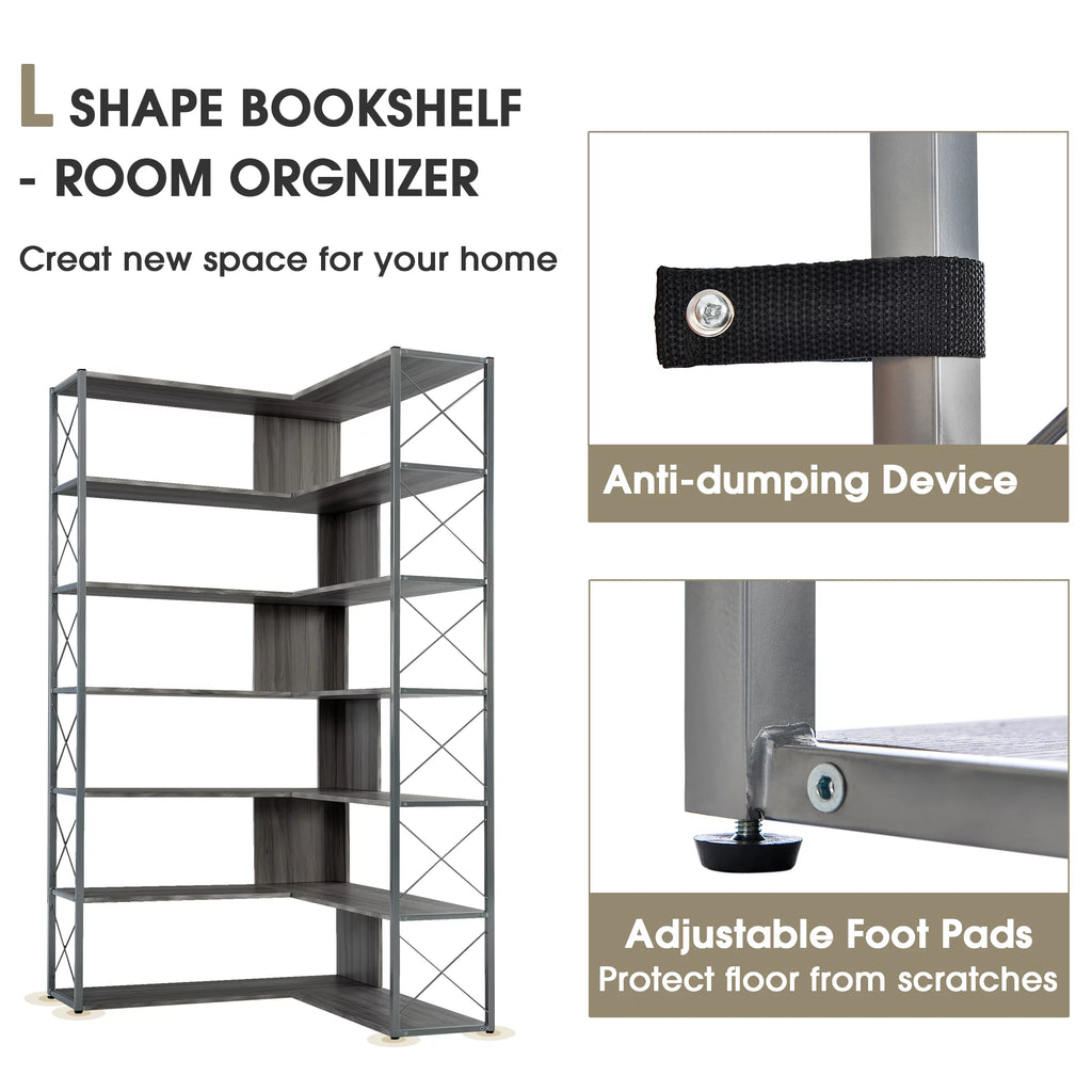 L-Shaped Corner Bookshelf with Metal Frame J2871