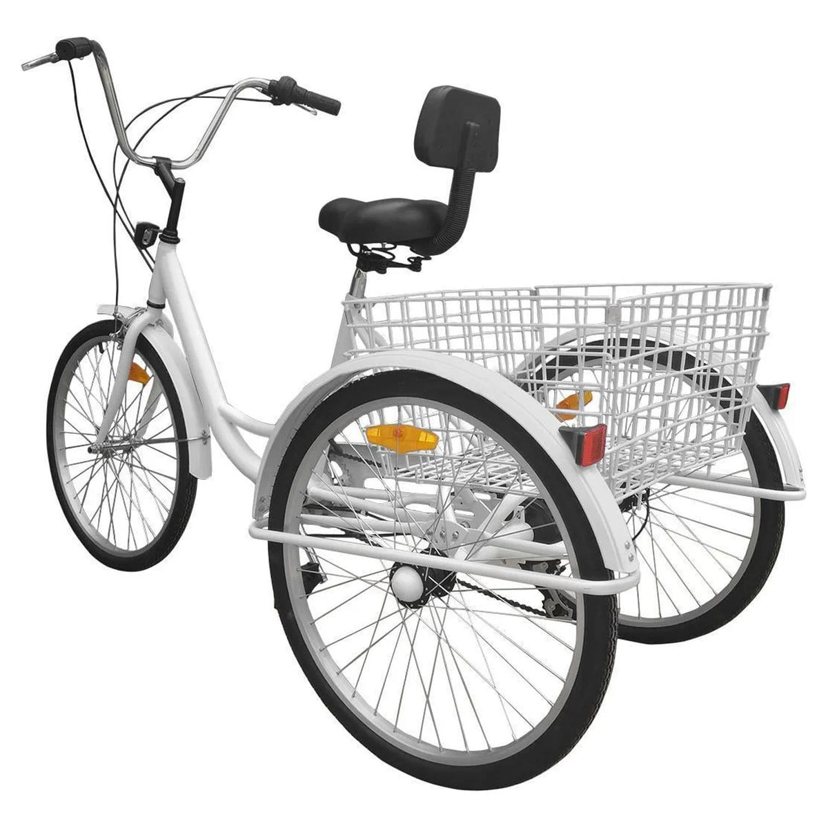 24" 7-Speed 3-Wheel Tricycle with Basket White M394