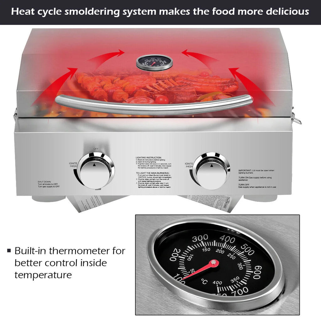 2 Burner Portable Propane Gas Grill Stainless Steel D500
