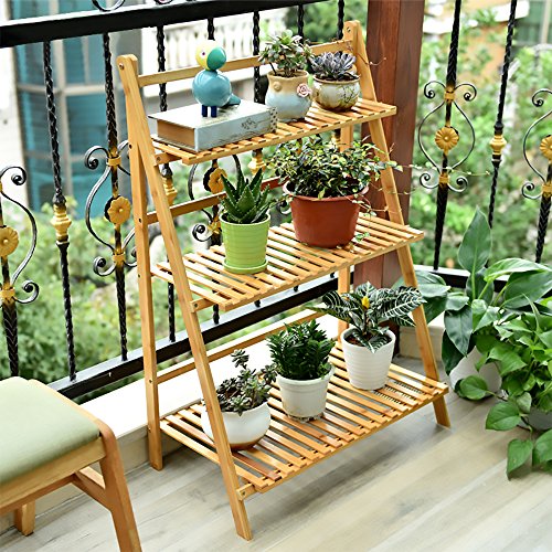 3 Tier Bamboo Foldable Plant Stand Shelf Rack V6749