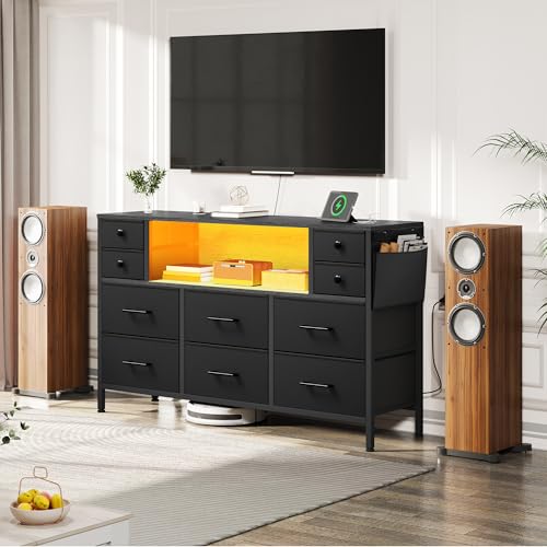 Black 9 Drawer TV Stand with Charging Station N9434