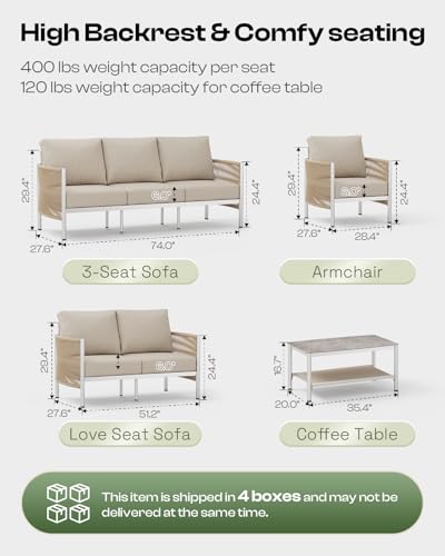 Aluminum HDPE Rope 5 Piece Patio Furniture Set with Coffee Table U733