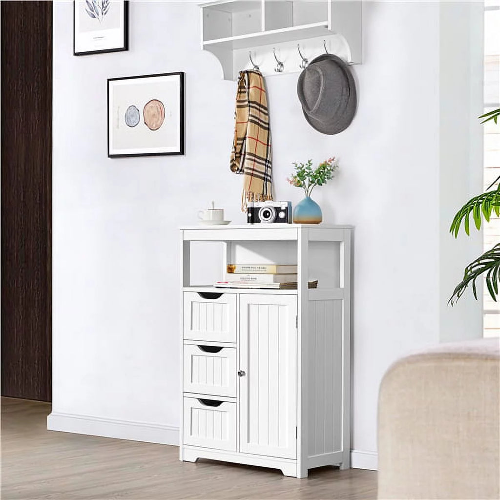 White MDF Wooden Bathroom Floor Cabinet with Drawers R2117