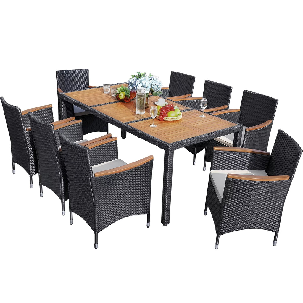 9 Pieces PE Rattan Wicker Patio Dining Set with Cushions A575618