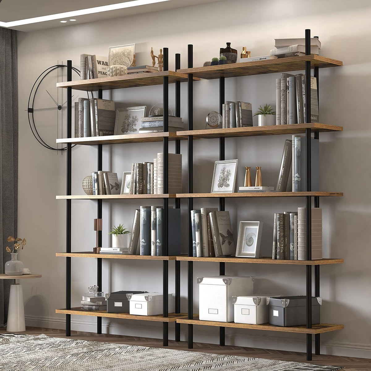 5 Tier Industrial Wood Bookshelf with Metal Frame G8526