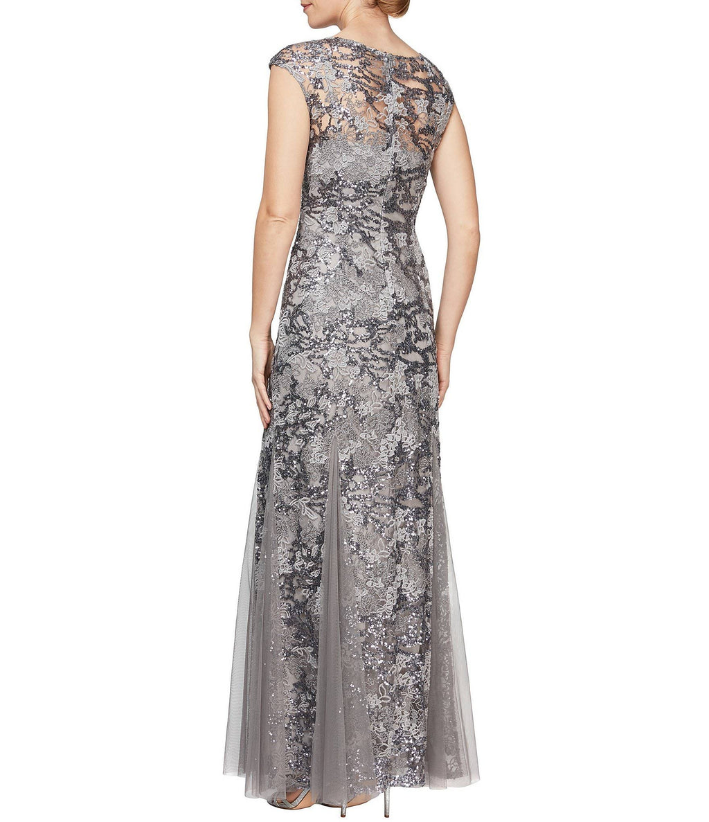 Illusion V-Neck Embroidered Lace Gown K19370