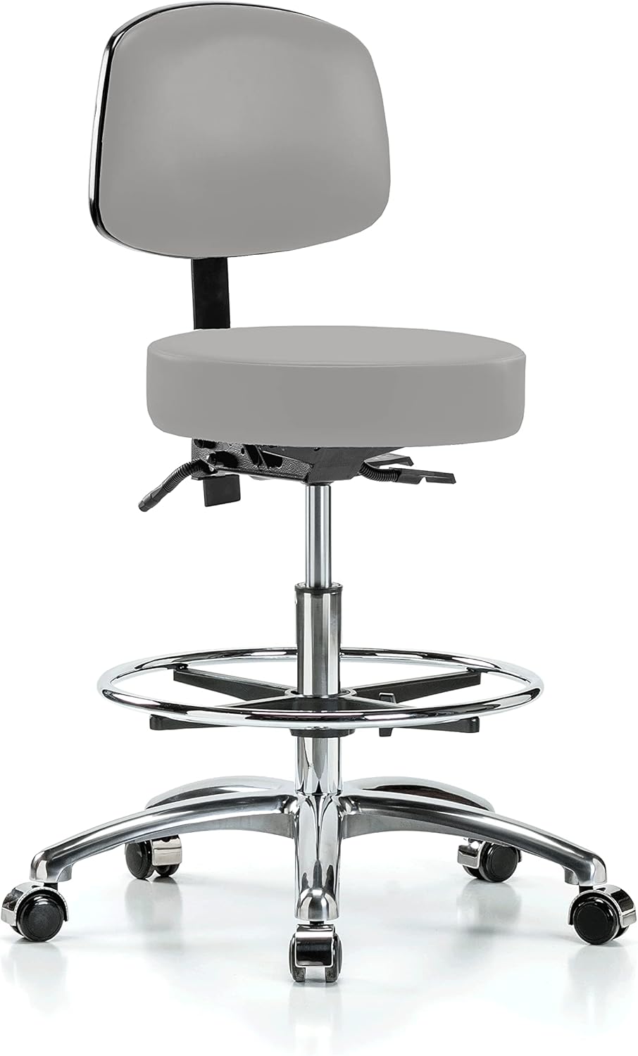 Chrome Height Adjustable Doctor's Stool with Back and Footring F7334
