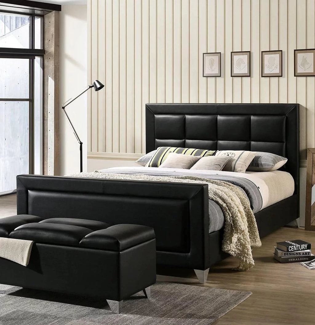 Black Solid Wood Queen Bedroom Set 7pcs Q26619