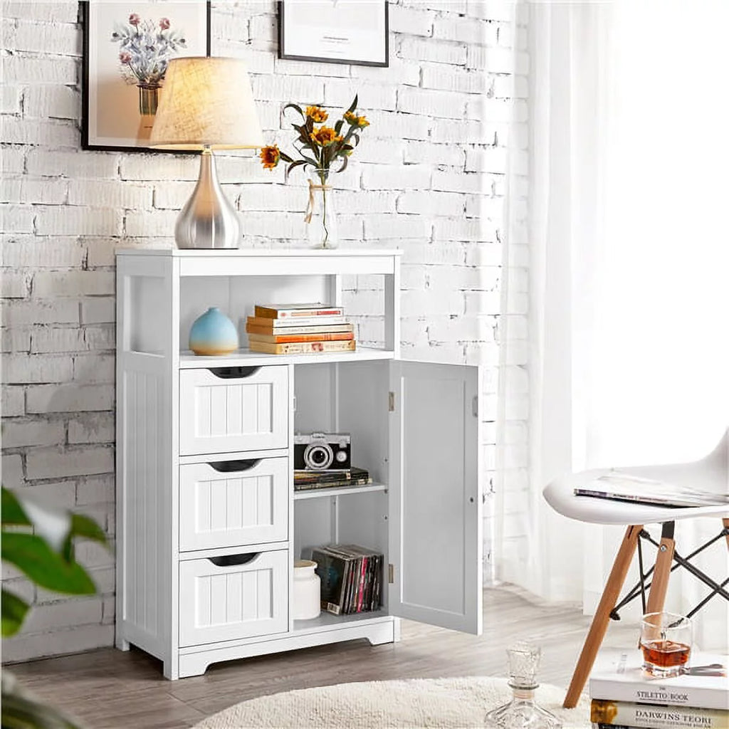 White MDF Wooden Bathroom Floor Cabinet with Drawers R2117
