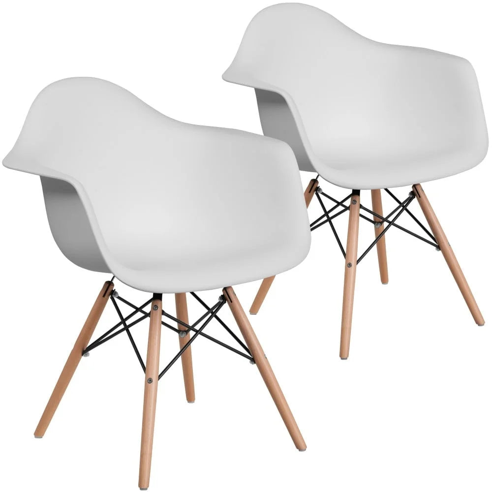 2 Pack Plastic Chair with Wooden Legs White C668961