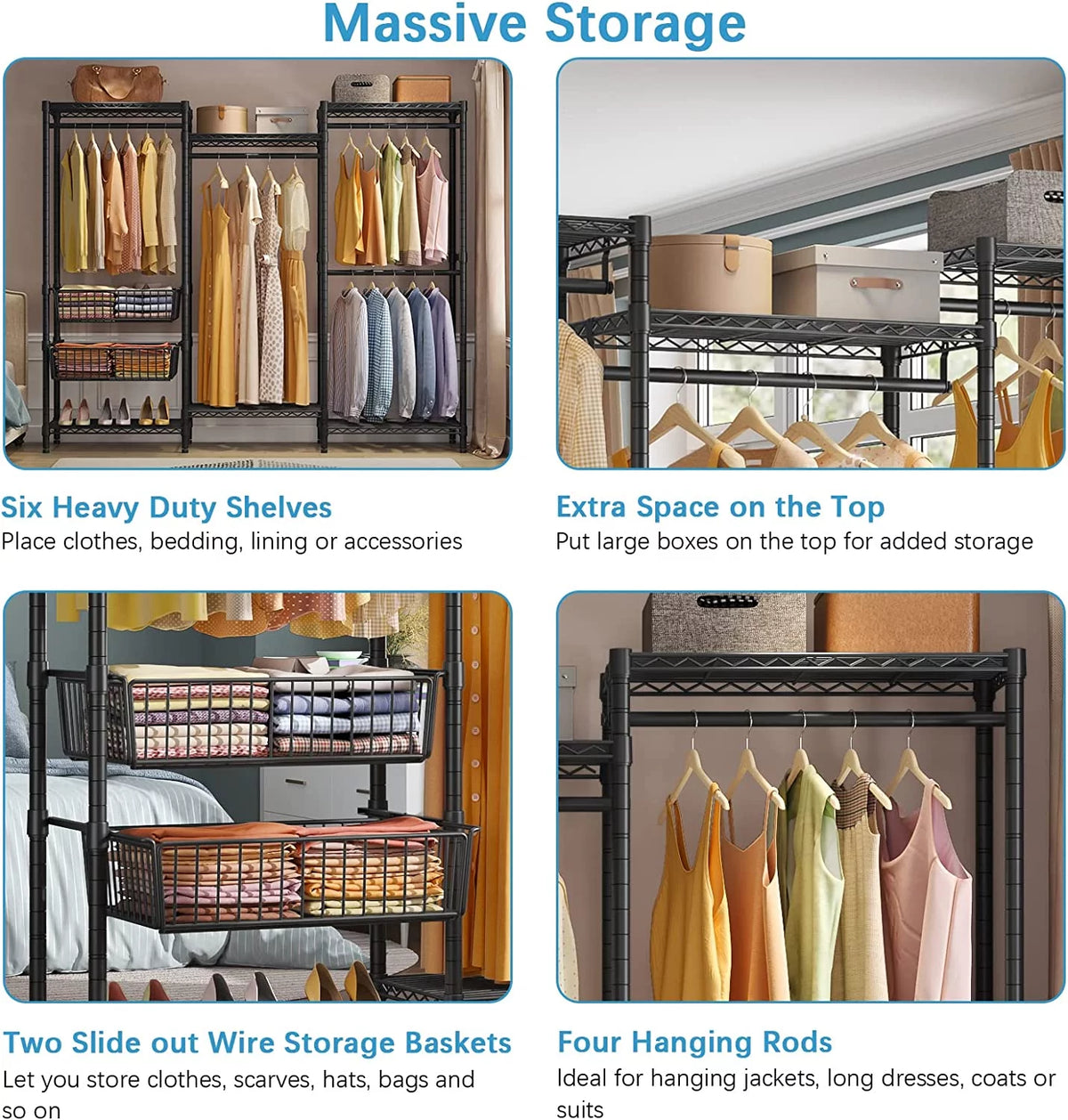 Black Covered Clothes Rack Portable Wardrobe with Grey Oxford Fabric Cover N202527