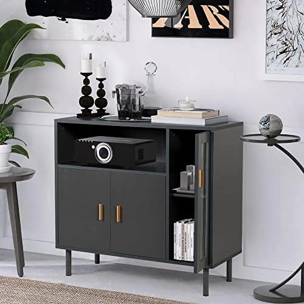 White Cabinet Credenza Sideboard Buffet with Glass Doors Q21995