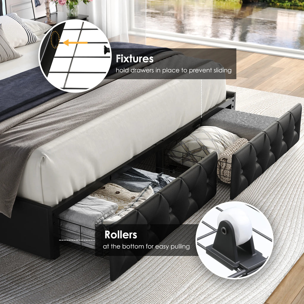Queen LED Platform Bed Frame with 4 Storage Drawers L43419