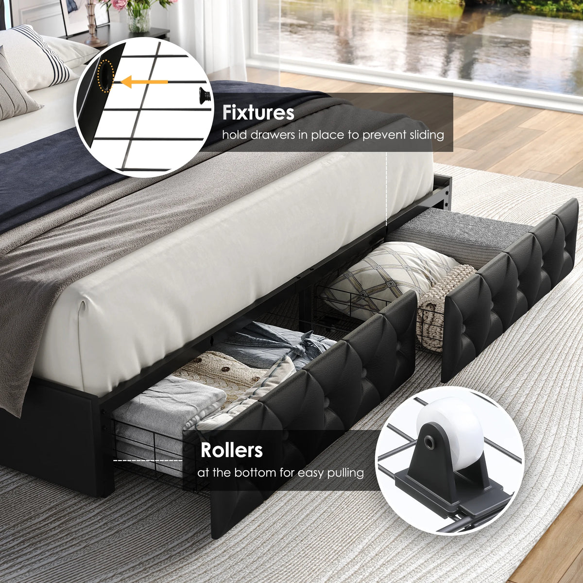 Queen LED Platform Bed Frame with 4 Storage Drawers L43419