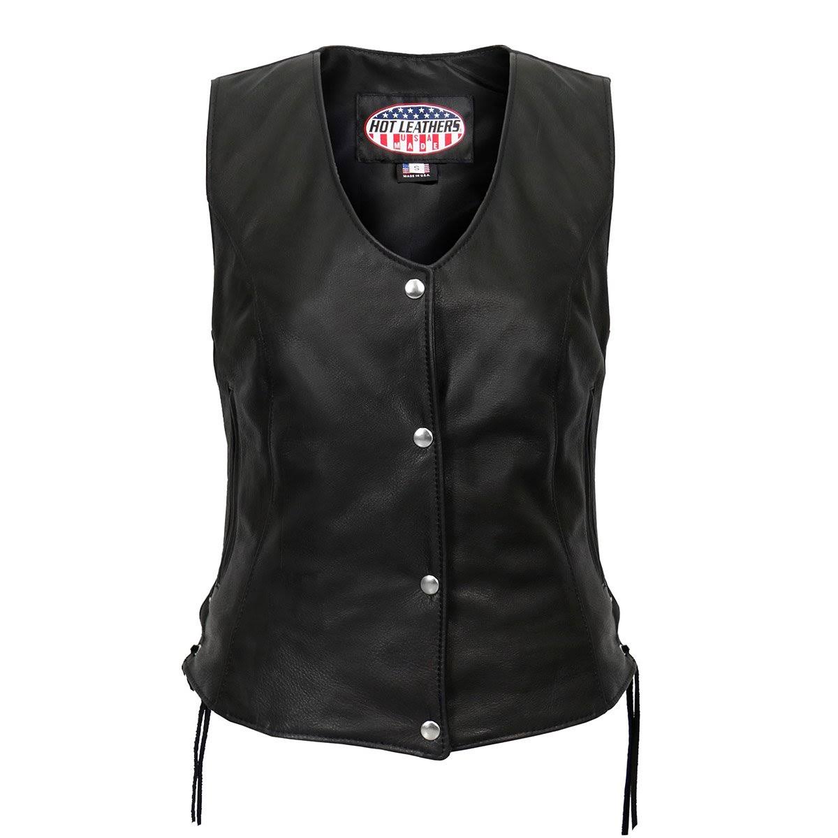 Ladies Leather Vest with Side Laces XXL Black U816