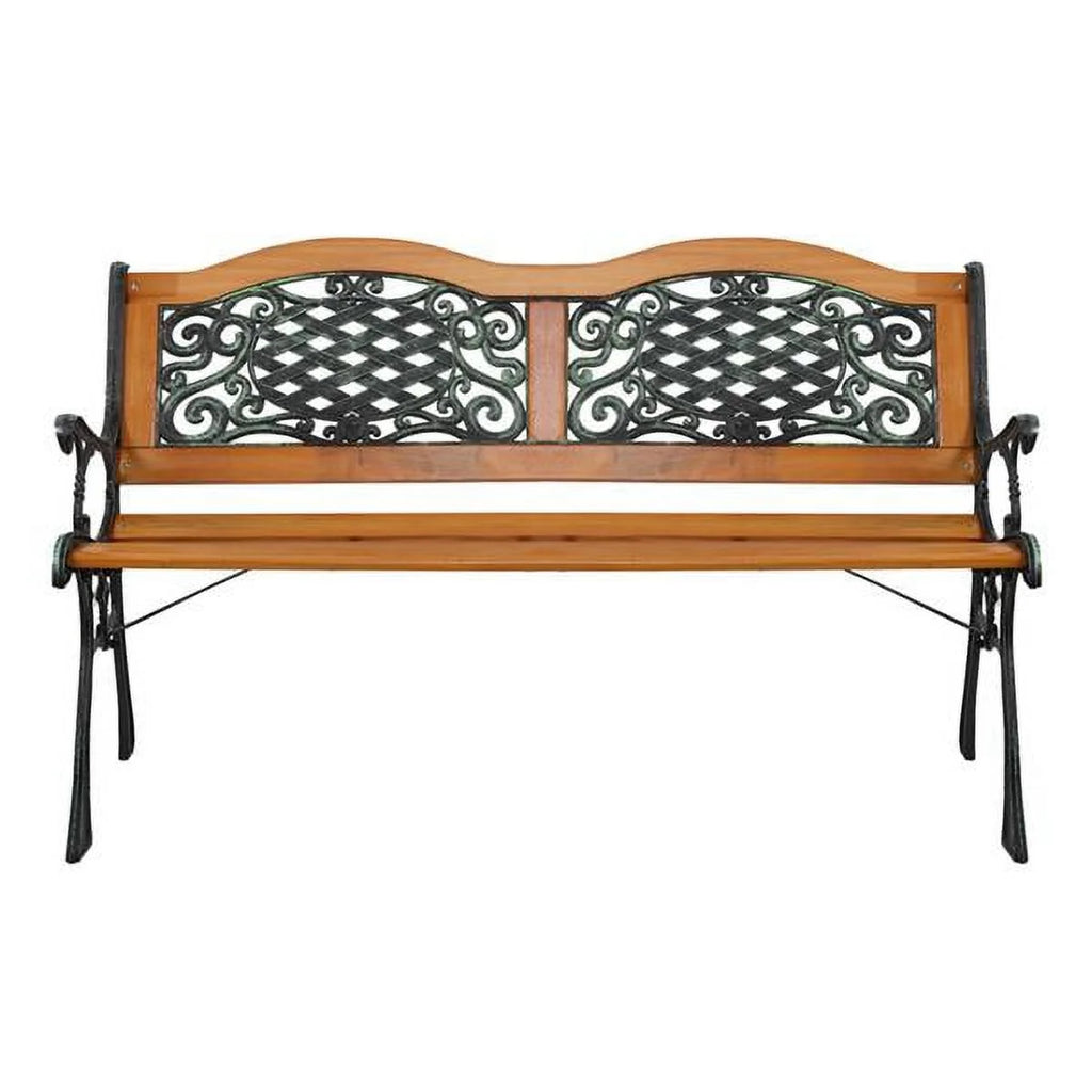 49" Hardwood Slats Cast Iron Frame Garden Bench Z80863