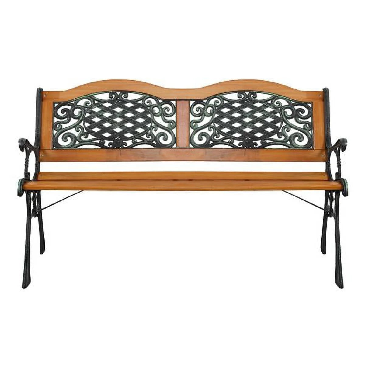 49" Hardwood Slats Cast Iron Frame Garden Bench Z80863