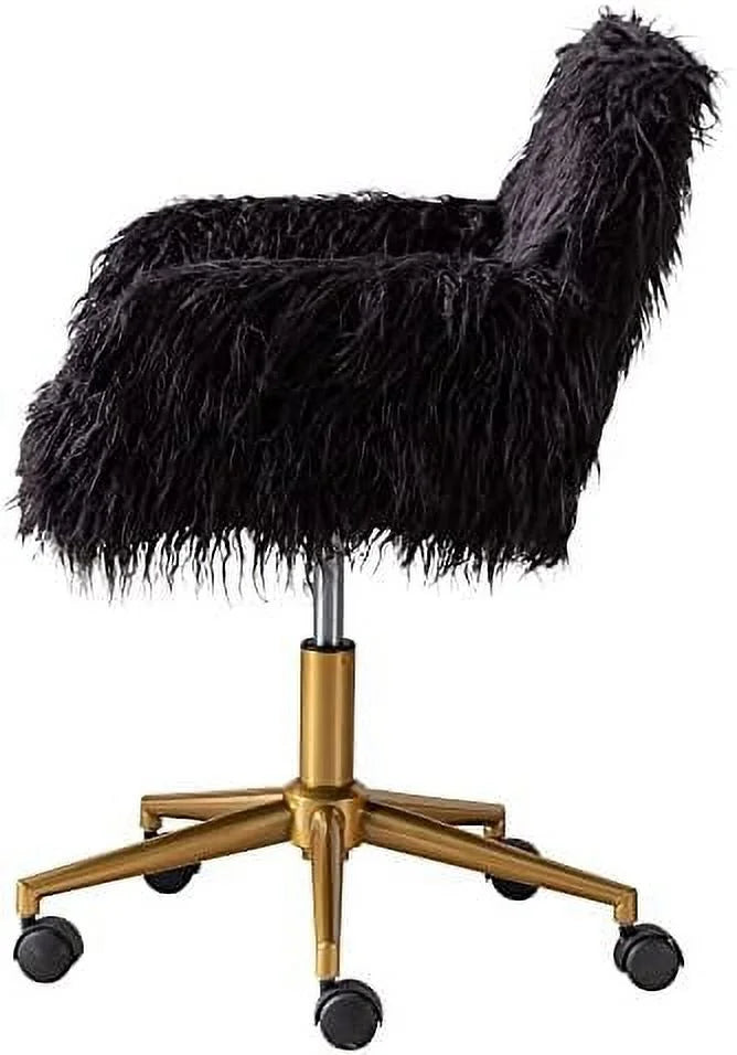 Fluffy Faux Fur Swivel Desk Chair with Wheels U62856