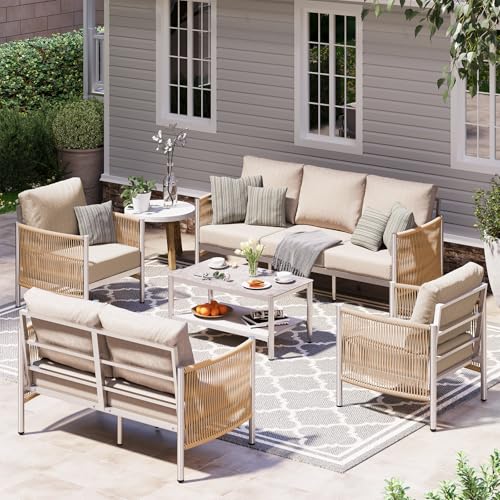 Aluminum HDPE Rope 5 Piece Patio Furniture Set with Coffee Table U733