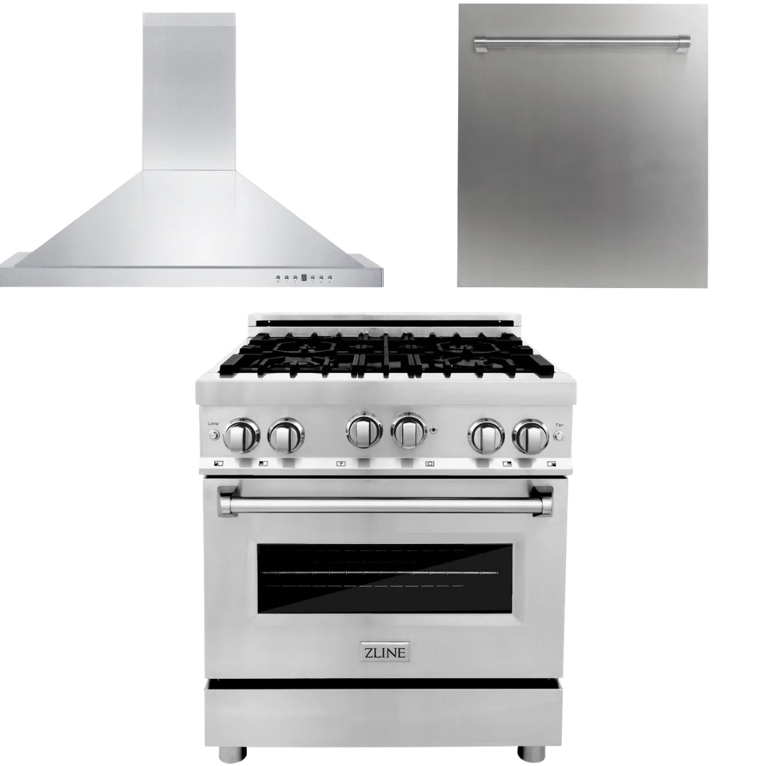 30 Range All Gas, Range Hood, Dishwasher V50597