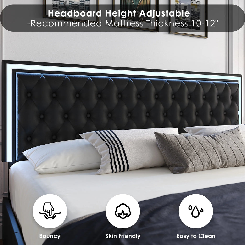 Queen LED Platform Bed Frame with 4 Storage Drawers L43419