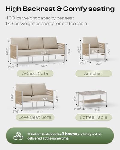 Aluminum HDPE Rope 5 Piece Patio Furniture Set with Coffee Table U733
