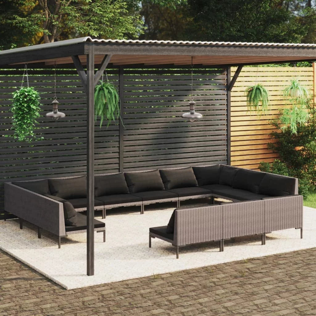 12 Piece Patio Lounge Set with Cushions Poly Rattan Dark Gray T2434