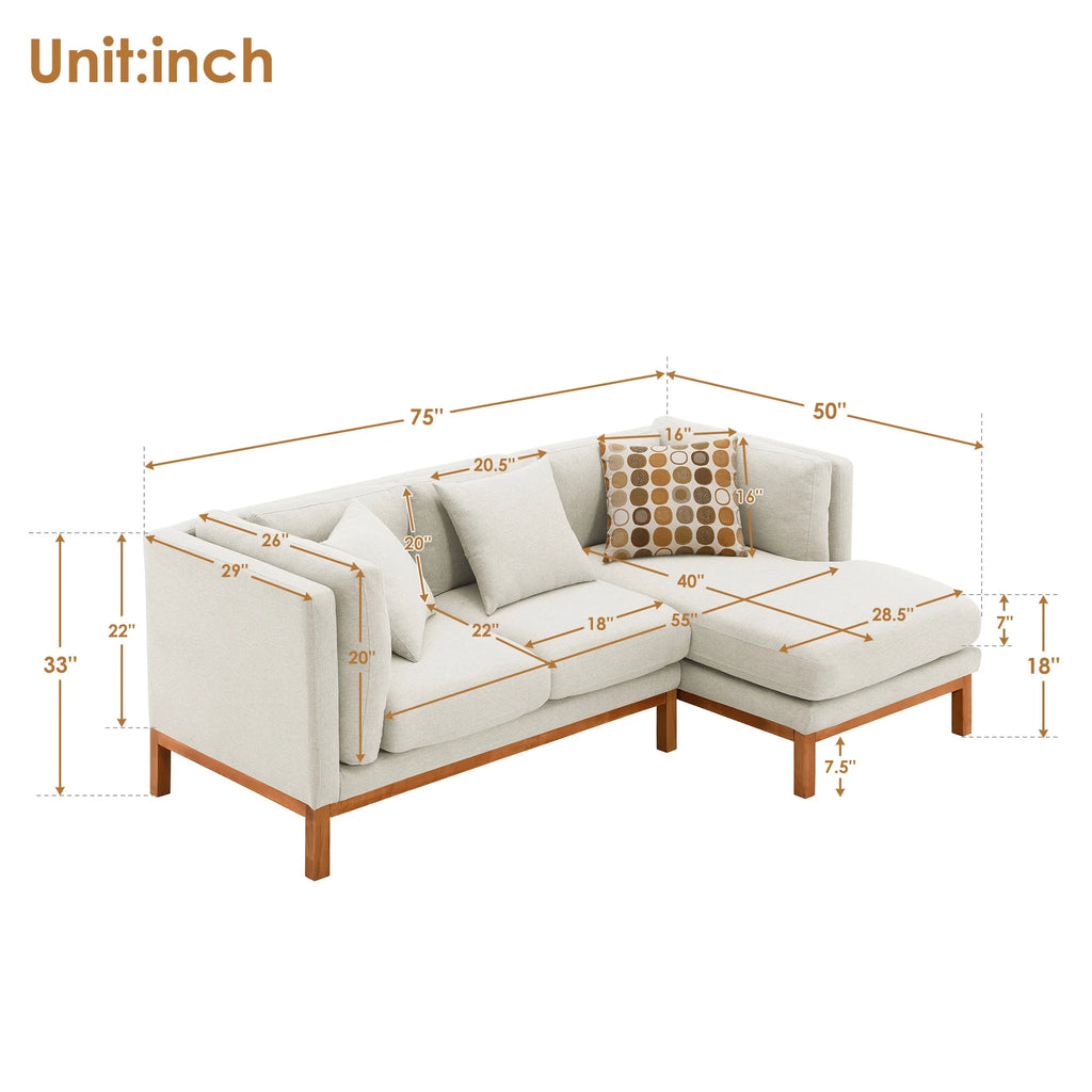 Cream Linen L Shaped Sectional Sofa with Chaise E693847