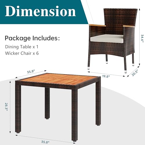 5 Pieces Wicker Patio Dining Set with Wood Table Top K241