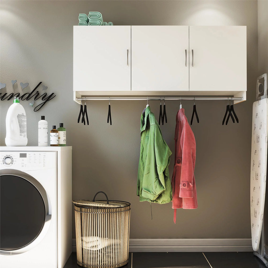 White 3 Door Wall Cabinet with Hanging Rod Y553744