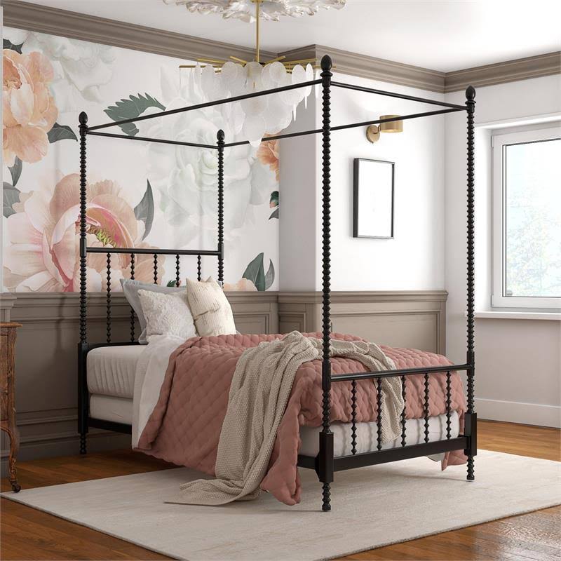 Metal Canopy Bed Twin Size Black F2245
