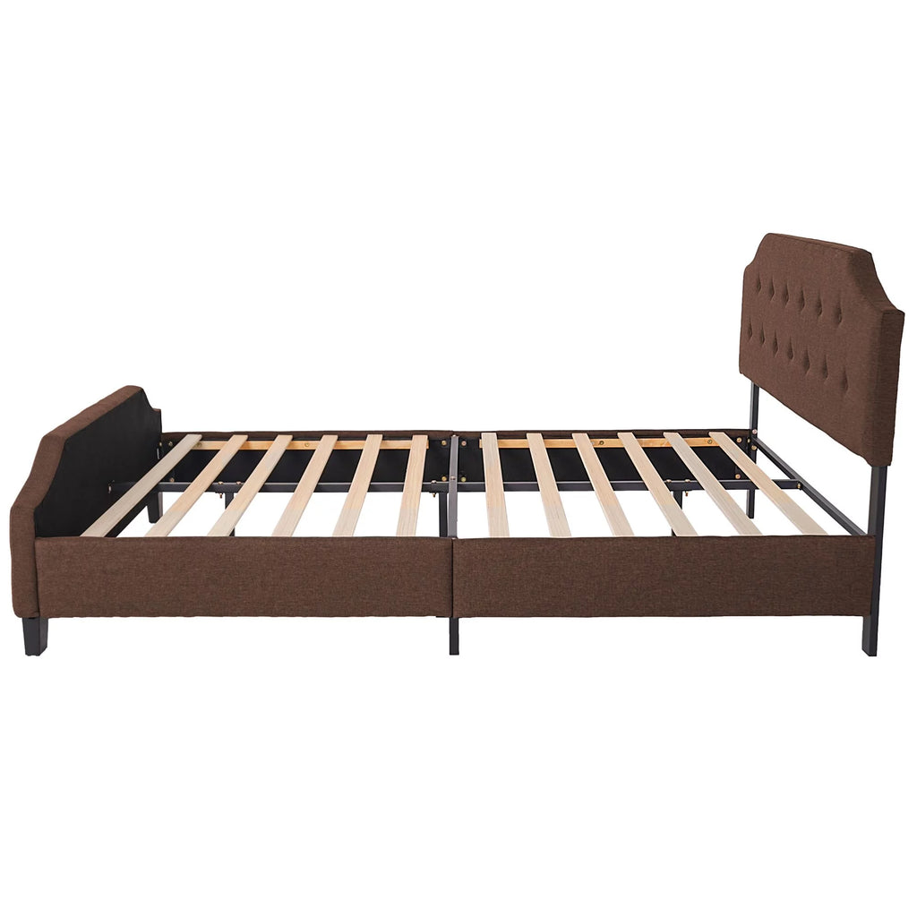 Queen Size Wood Platform Bed Frame with Headboard and Footboard Brown Q816