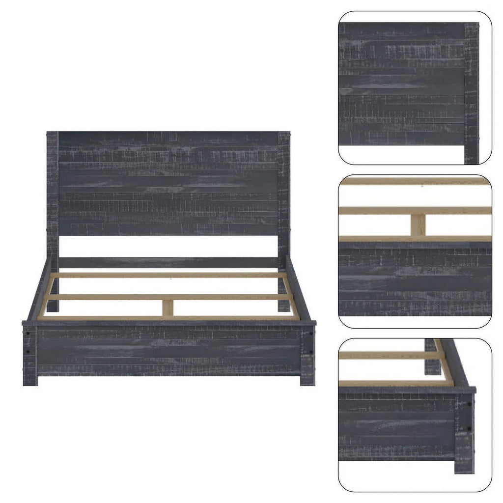 Grey Queen Size Solid Wood Platform Bed Frame J526