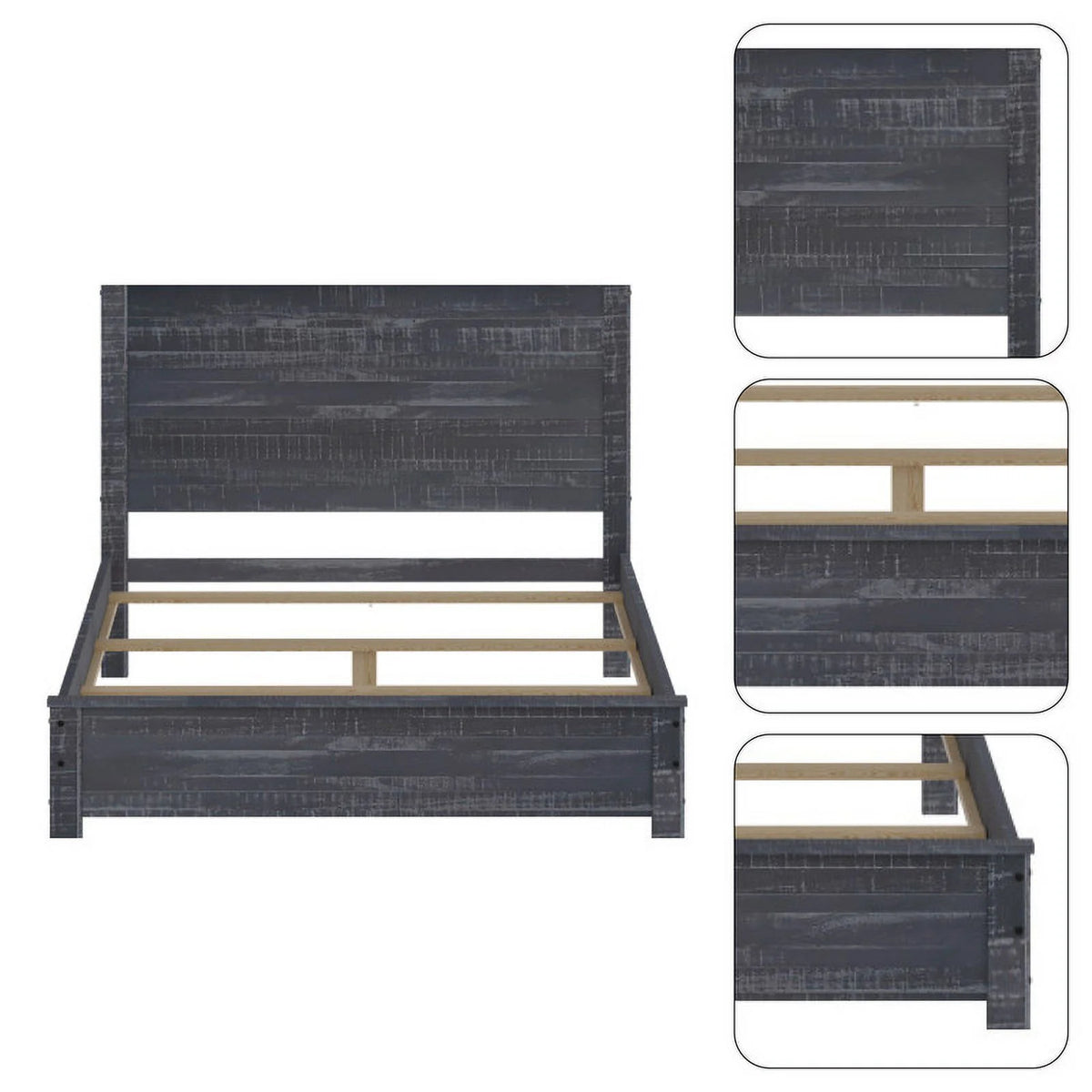 Grey Queen Size Solid Wood Platform Bed Frame J526
