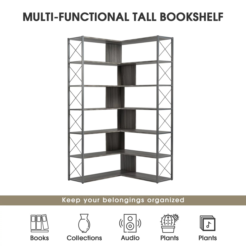L-Shaped Corner Bookshelf with Metal Frame J2871