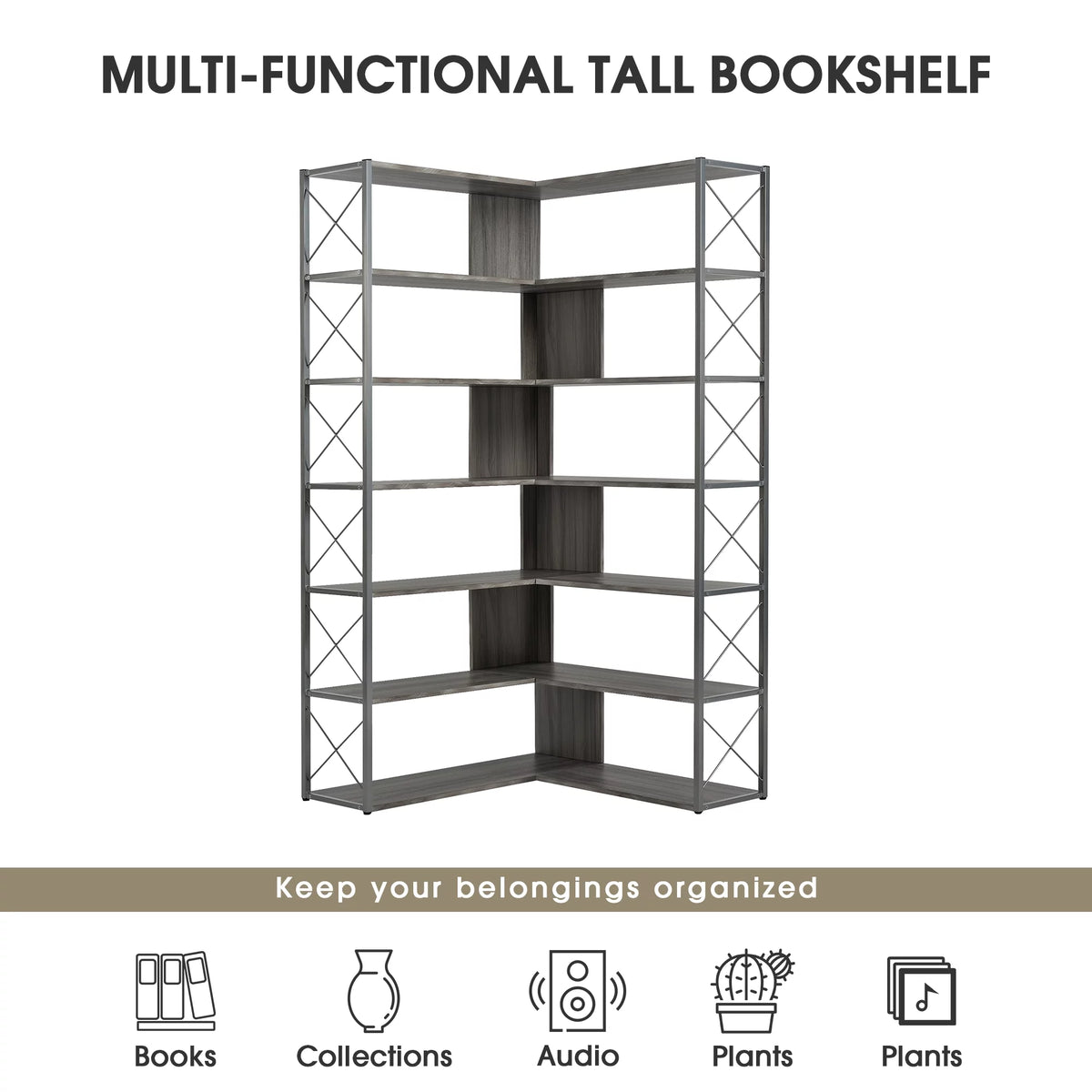 L-Shaped Corner Bookshelf with Metal Frame J2871