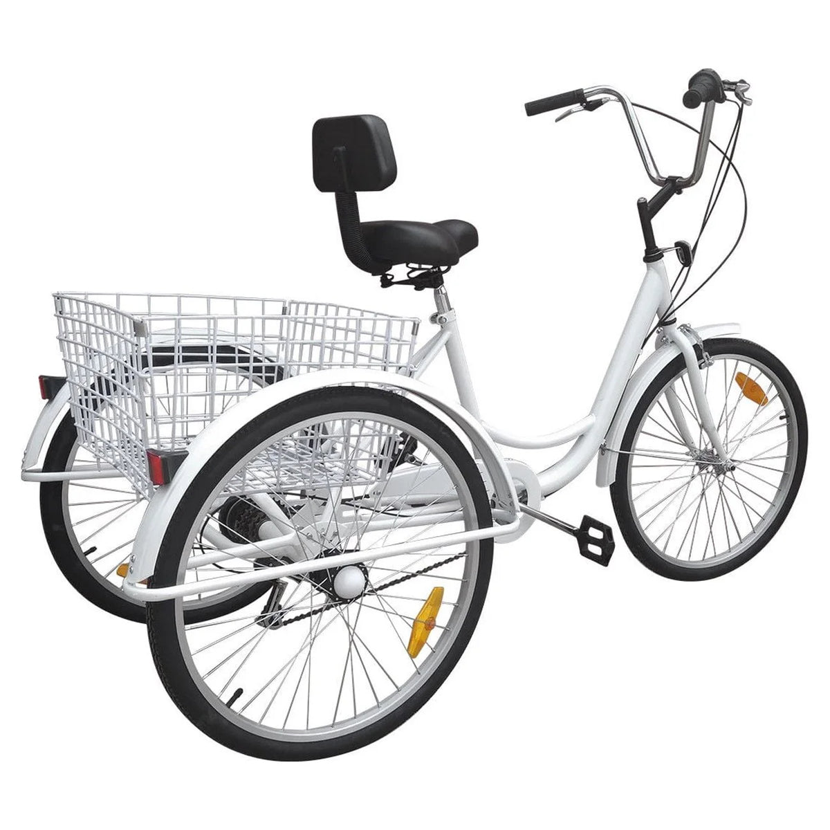 24" 7-Speed 3-Wheel Tricycle with Basket White M394