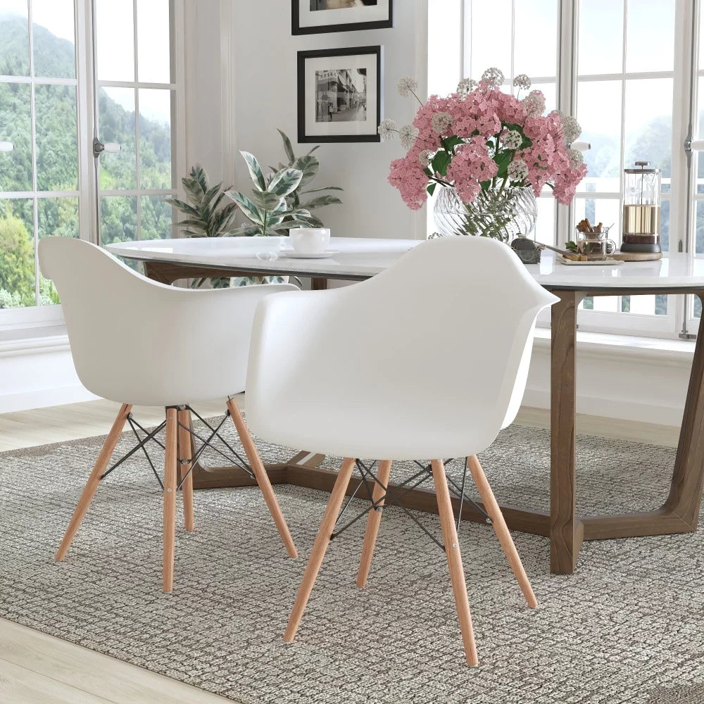2 Pack Plastic Chair with Wooden Legs White C668961