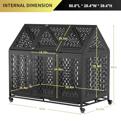 52 Inch Heavy Duty XXL Dog Crate with Open Roof Top, Trays and Wheels O893102