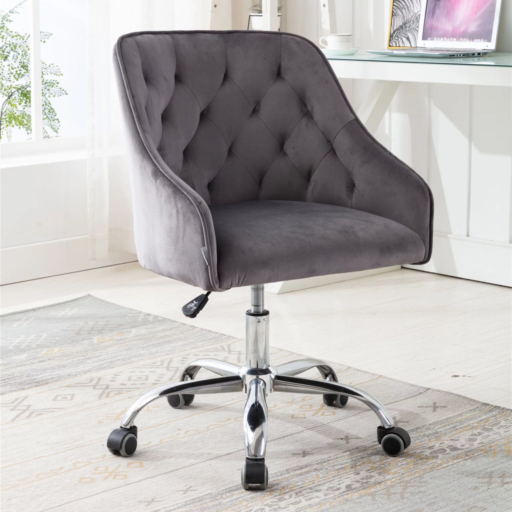 Dark Gray Velvet Swivel Accent Chair with Wheels Q506844