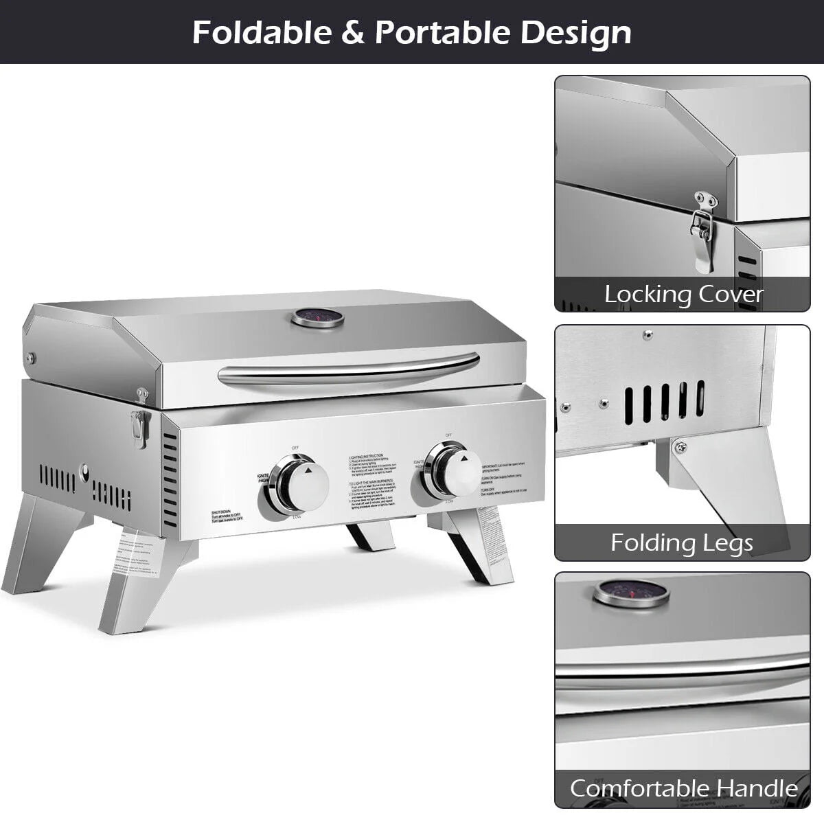 2 Burner Portable Propane Gas Grill Stainless Steel D500