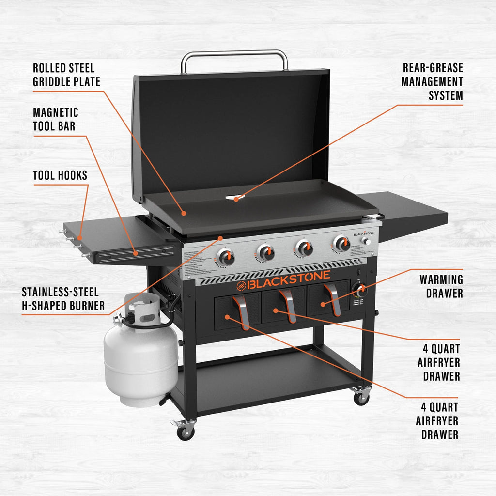 4-Burner Propane Griddle with Air Fryer and Hood E278238