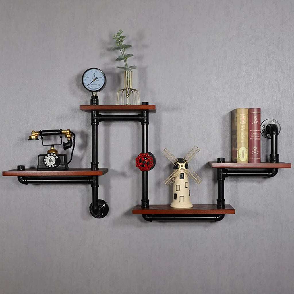 Industrial Pipe Wall-Mounted Wood Shelving Z810036