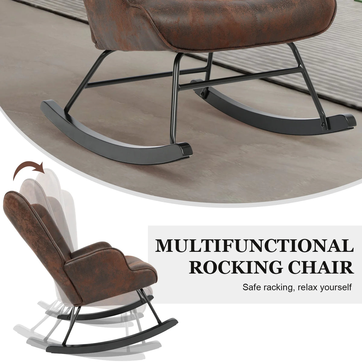 Black Polyester Fabric Rocker Glider Chair with Wooden Base R462